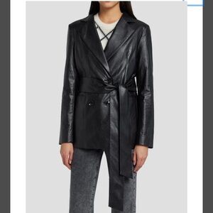 Faux Leather Wrap Blazer in Black